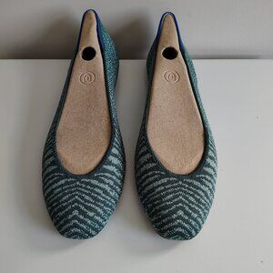 Rothy’s Square Flats – Metallic Mirage Teal Green Zebra – Women’s Size 10 – NWOB